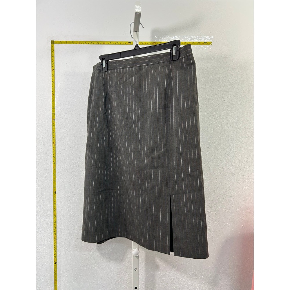 Sag Harbor Suit Womens 14 Gray Pinstripe Collarless Blazer and Midi Skirt Set